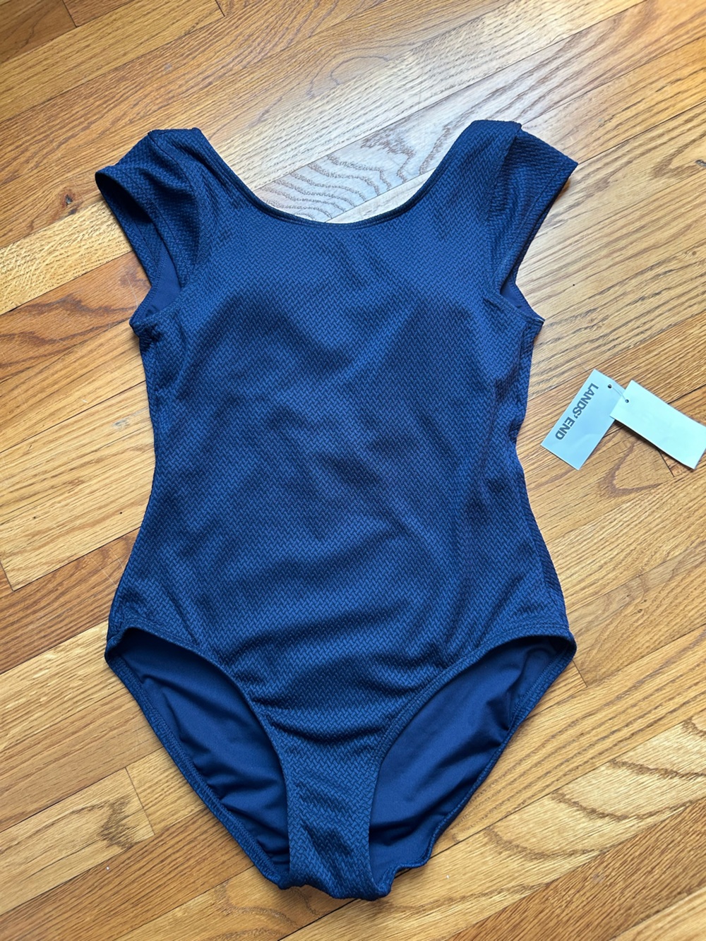 Lands' End Navy Textured One-Piece Swimsuit small